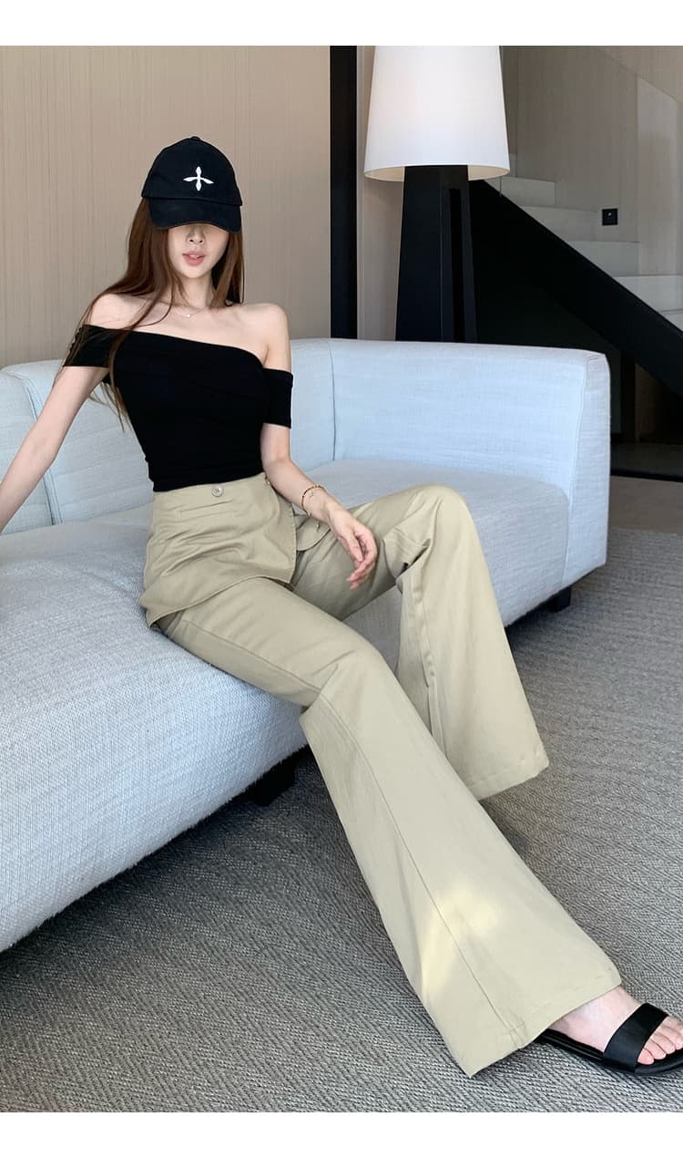 카키 색 탈착식 랩스커트팬츠 부츠컷 캐주얼 바지 여성 디자인 센스 봄 여름 새로운 패션 다용도 와이드 레그 팬츠 상세 이미지 16
