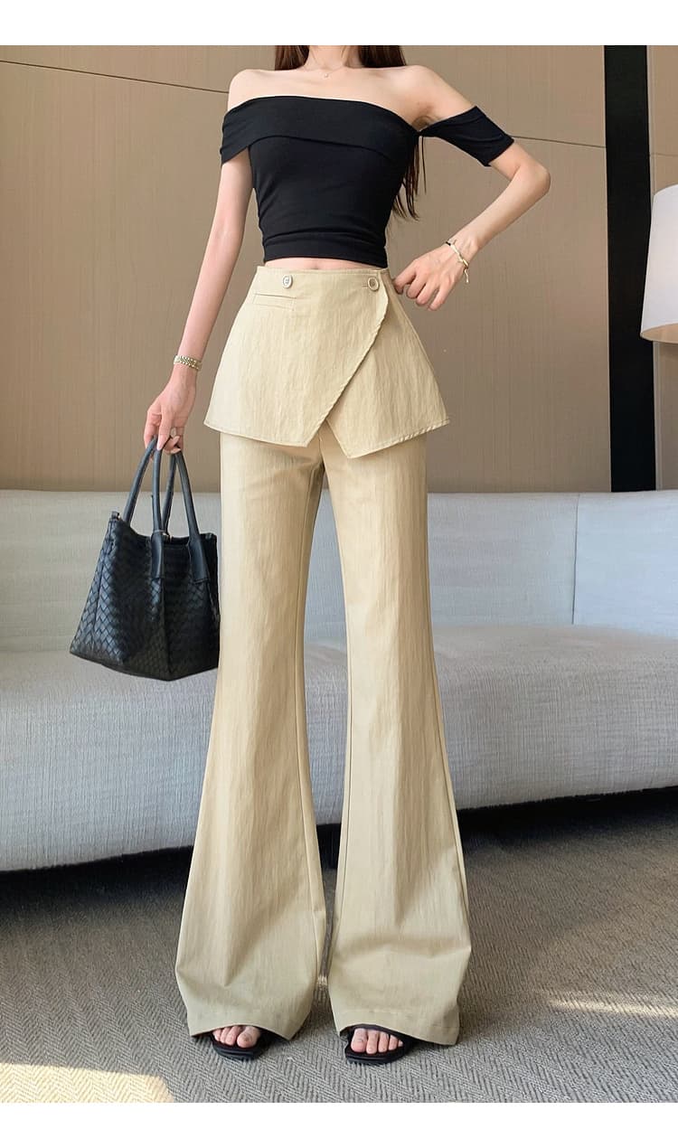 카키 색 탈착식 랩스커트팬츠 부츠컷 캐주얼 바지 여성 디자인 센스 봄 여름 새로운 패션 다용도 와이드 레그 팬츠 상세 이미지 23