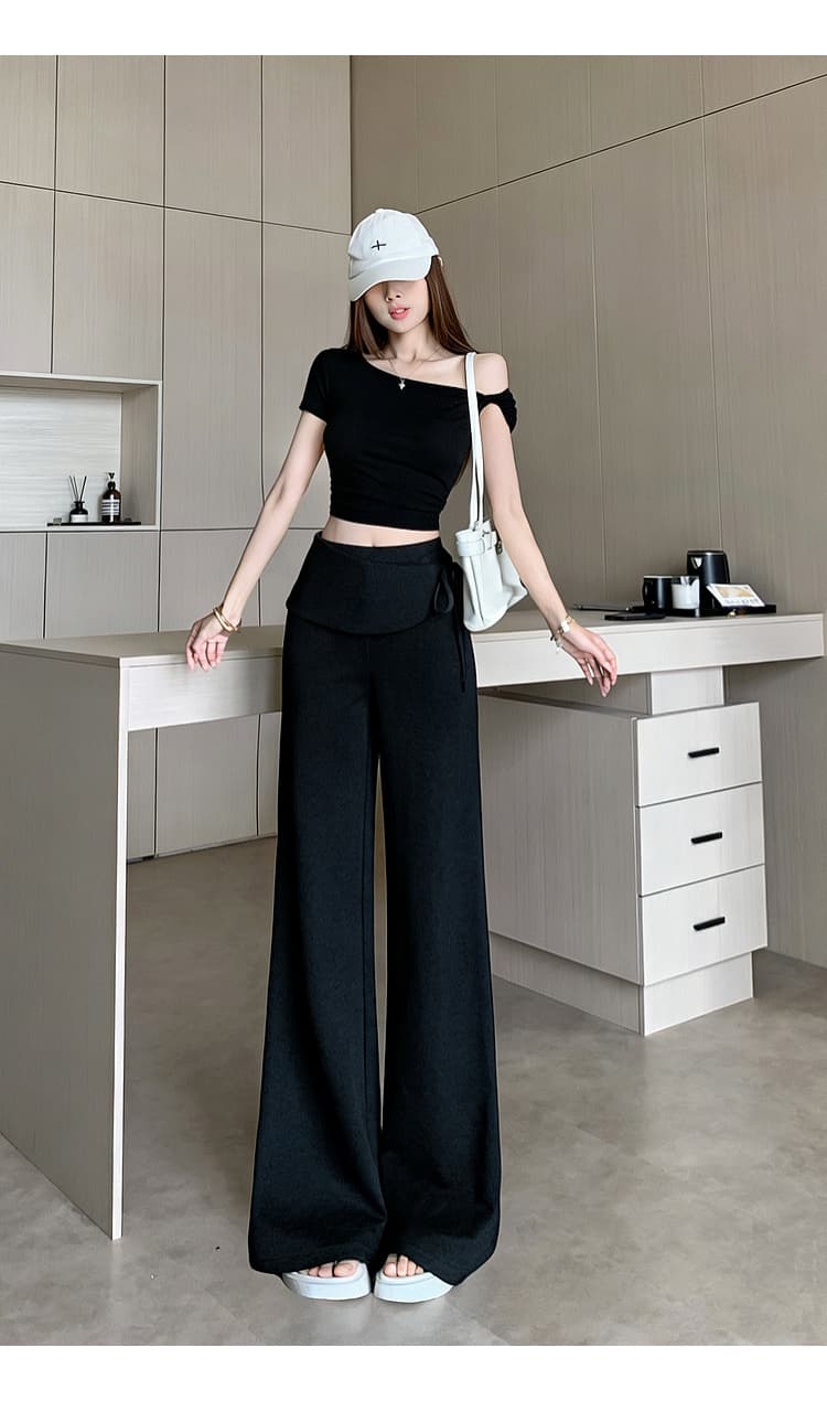 봄 여름 새로운 한 부서 외국 가스 스트랩 랩스커트팬츠 ins 바람 다용도 슬림해 보이는 캐주얼 바지 스트레이트 와이드 레깅스 바지 상세 이미지 21