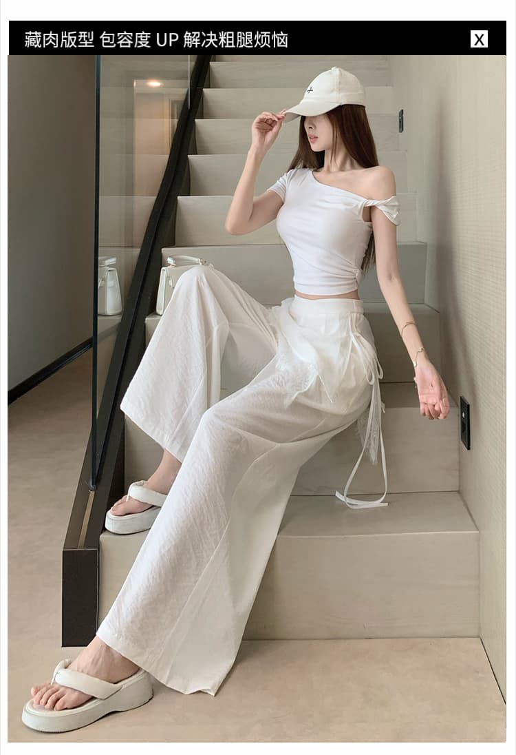 불규칙 디자인 센스 레이스 조각 치마바지 캐주얼 바지 여성 새로운 세련된 다용도 단색 랩스커트팬츠 와이드 레그 팬츠 상세 이미지 5