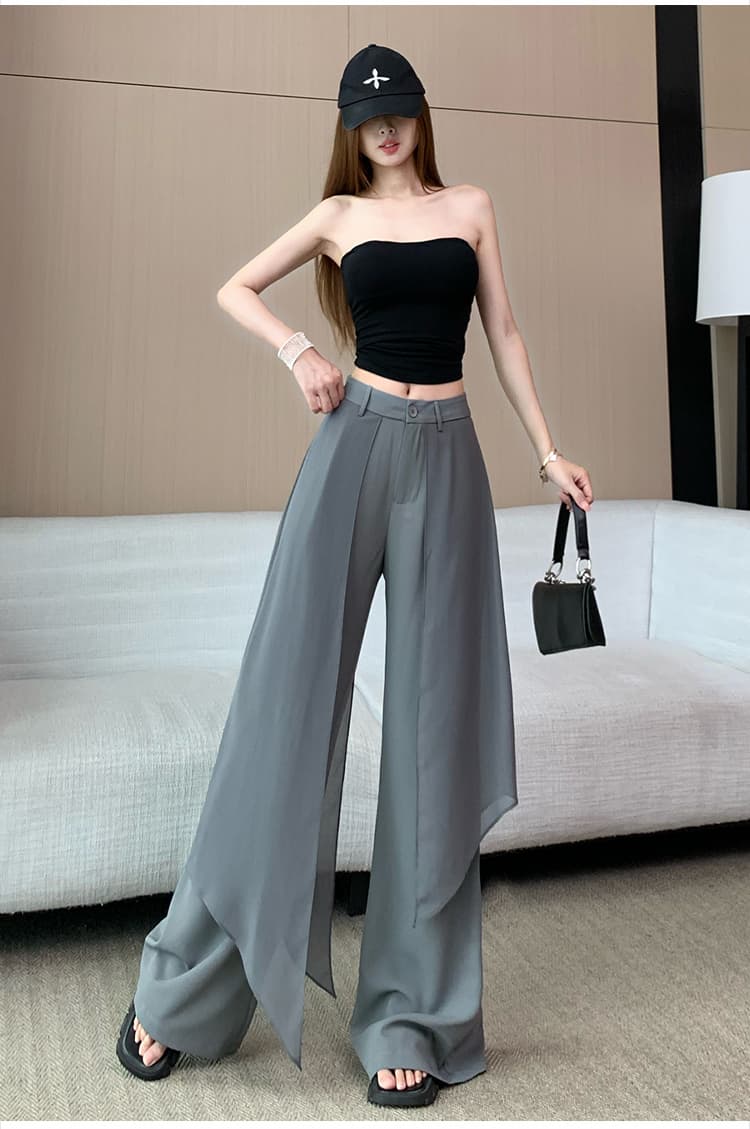 회색 세련된 패치워크 와이드 레깅스 바지 2026 여름 새로운 하이웨이스트 슬림해 보이는 작은 대중 루즈핏 랩스커트팬츠 캐주얼 슬랙스 상세 이미지 21
