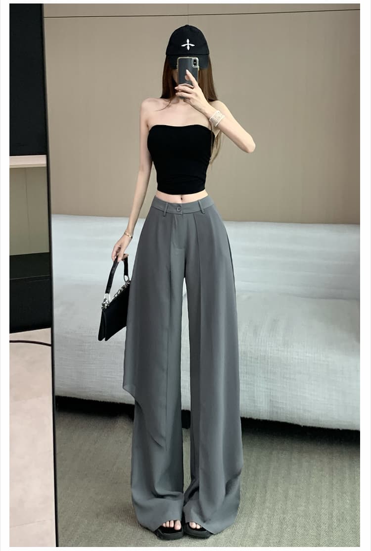 회색 세련된 패치워크 와이드 레깅스 바지 2026 여름 새로운 하이웨이스트 슬림해 보이는 작은 대중 루즈핏 랩스커트팬츠 캐주얼 슬랙스 상세 이미지 25