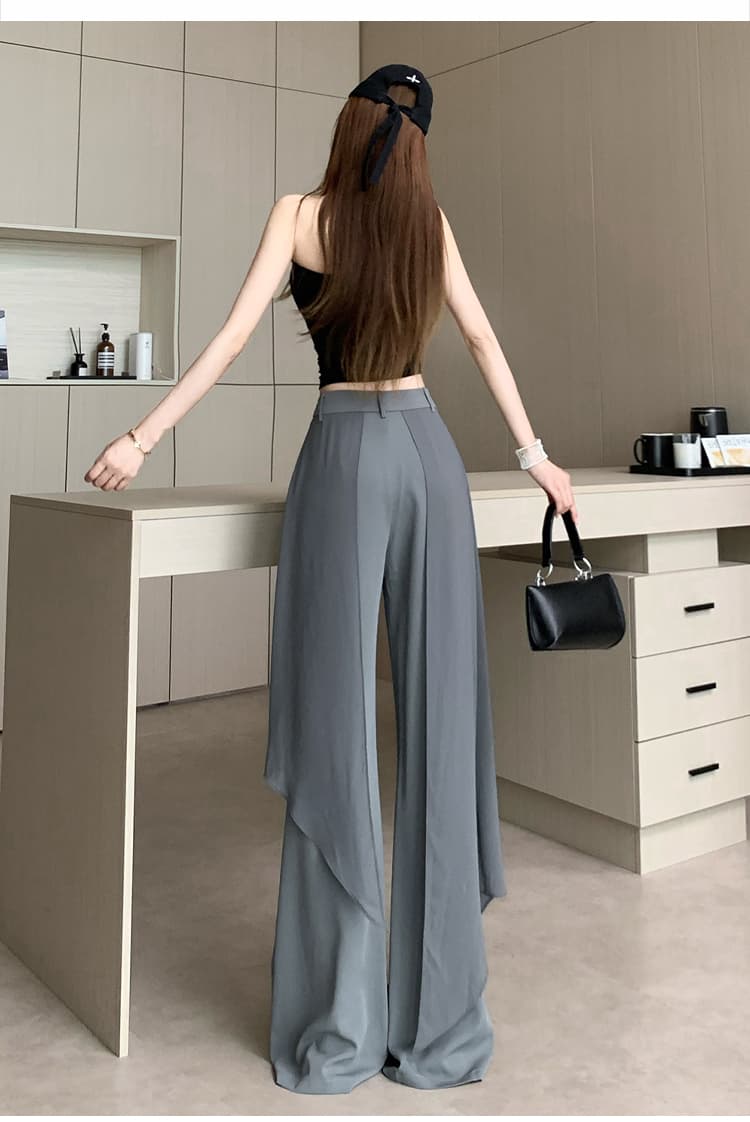 회색 세련된 패치워크 와이드 레깅스 바지 2026 여름 새로운 하이웨이스트 슬림해 보이는 작은 대중 루즈핏 랩스커트팬츠 캐주얼 슬랙스 상세 이미지 27
