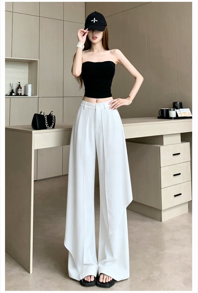 회색 세련된 패치워크 와이드 레깅스 바지 2026 여름 새로운 하이웨이스트 슬림해 보이는 작은 대중 루즈핏 랩스커트팬츠 캐주얼 슬랙스 상세 이미지 29