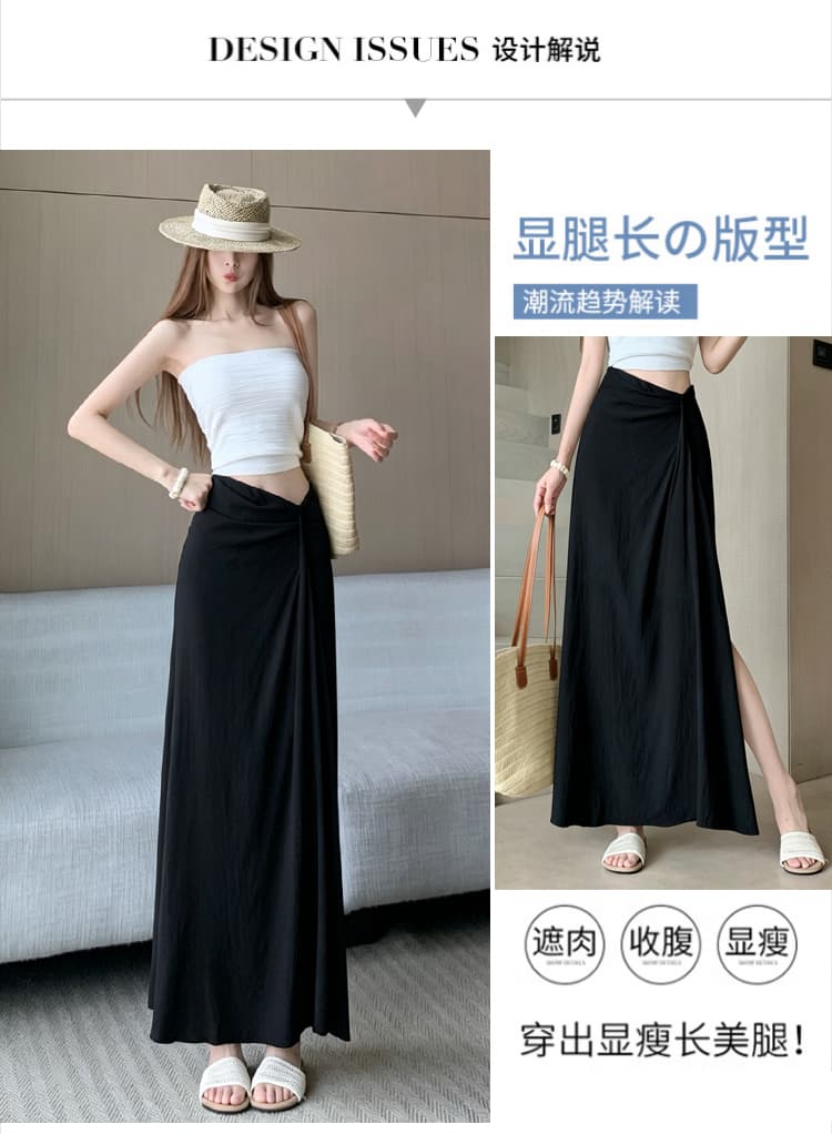 한 부서 작은 대중 불규칙 3 차원 측면 수신 Pleat 반신 스커트 26 여름 새로운 하이웨이스트 슬림해 보이는 한 마디 롱 스커트 상세 이미지 2
