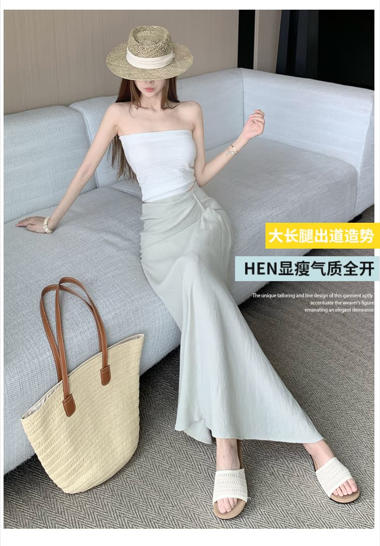 한 부서 작은 대중 불규칙 3 차원 측면 수신 Pleat 반신 스커트 26 여름 새로운 하이웨이스트 슬림해 보이는 한 마디 롱 스커트 상세 이미지 3