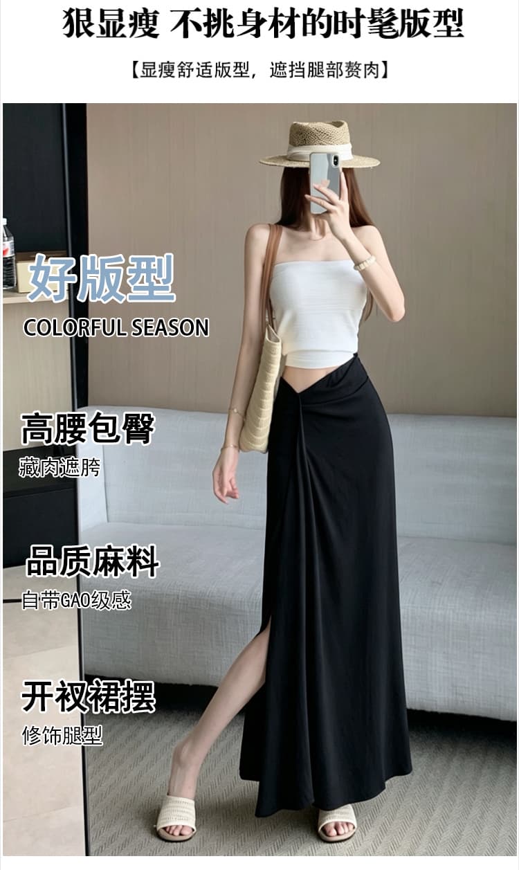 한 부서 작은 대중 불규칙 3 차원 측면 수신 Pleat 반신 스커트 26 여름 새로운 하이웨이스트 슬림해 보이는 한 마디 롱 스커트 상세 이미지 4