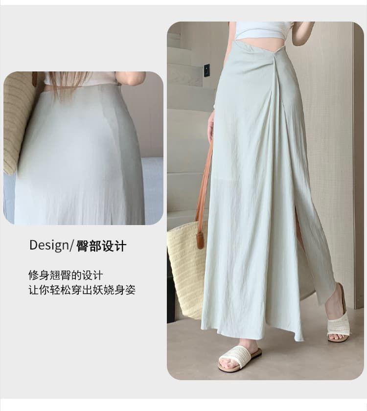 한 부서 작은 대중 불규칙 3 차원 측면 수신 Pleat 반신 스커트 26 여름 새로운 하이웨이스트 슬림해 보이는 한 마디 롱 스커트 상세 이미지 6
