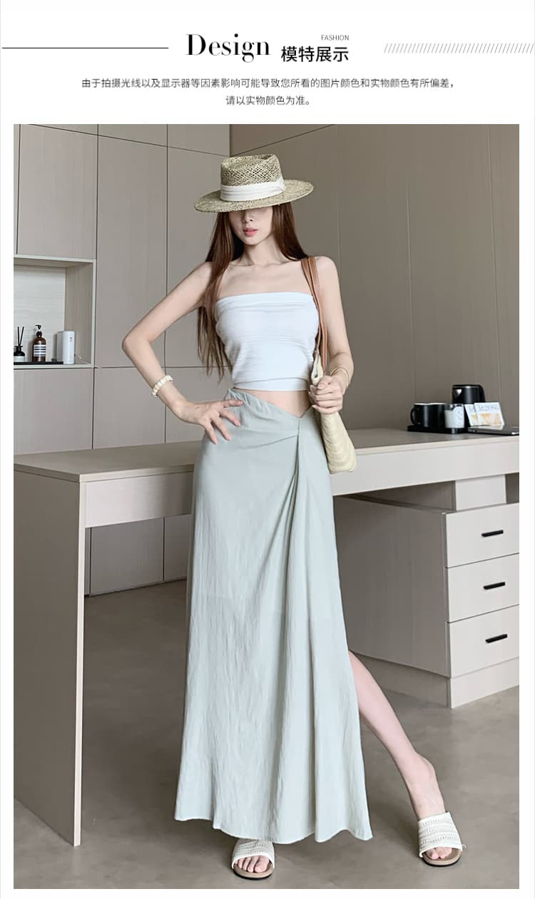 한 부서 작은 대중 불규칙 3 차원 측면 수신 Pleat 반신 스커트 26 여름 새로운 하이웨이스트 슬림해 보이는 한 마디 롱 스커트 상세 이미지 11