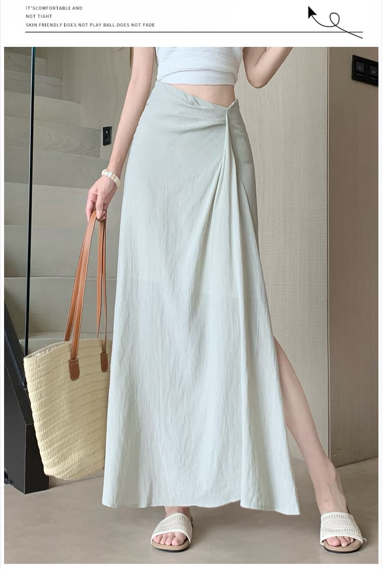 한 부서 작은 대중 불규칙 3 차원 측면 수신 Pleat 반신 스커트 26 여름 새로운 하이웨이스트 슬림해 보이는 한 마디 롱 스커트 상세 이미지 14