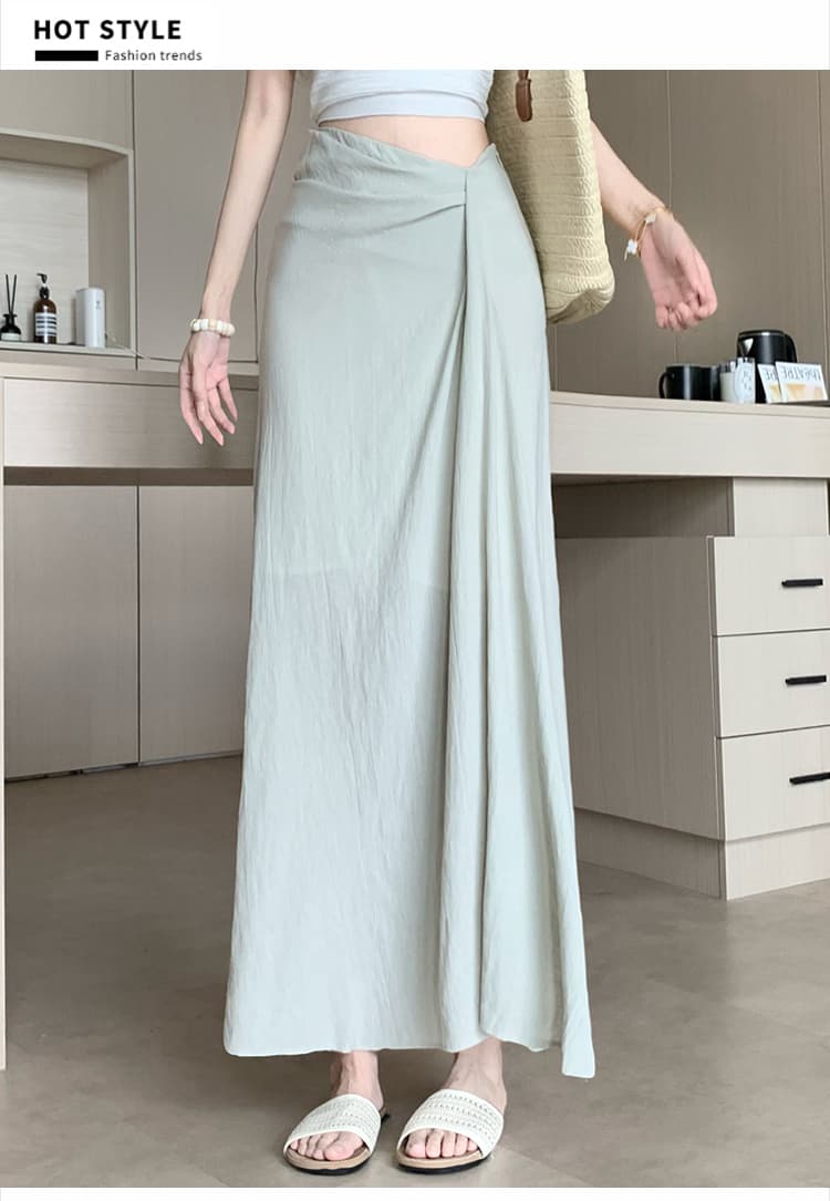 한 부서 작은 대중 불규칙 3 차원 측면 수신 Pleat 반신 스커트 26 여름 새로운 하이웨이스트 슬림해 보이는 한 마디 롱 스커트 상세 이미지 15