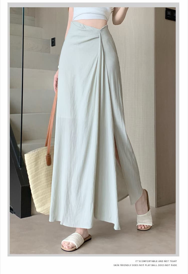 한 부서 작은 대중 불규칙 3 차원 측면 수신 Pleat 반신 스커트 26 여름 새로운 하이웨이스트 슬림해 보이는 한 마디 롱 스커트 상세 이미지 16