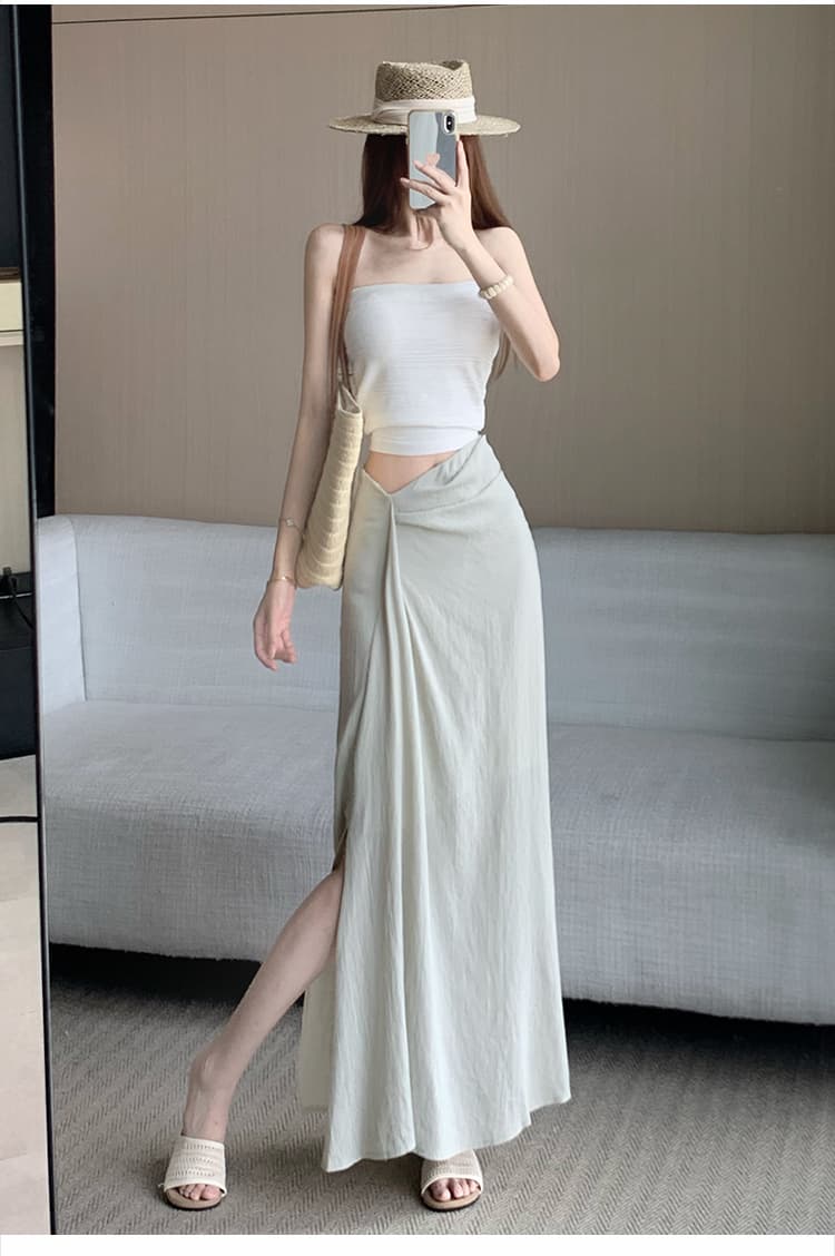 한 부서 작은 대중 불규칙 3 차원 측면 수신 Pleat 반신 스커트 26 여름 새로운 하이웨이스트 슬림해 보이는 한 마디 롱 스커트 상세 이미지 17