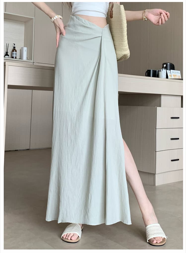 한 부서 작은 대중 불규칙 3 차원 측면 수신 Pleat 반신 스커트 26 여름 새로운 하이웨이스트 슬림해 보이는 한 마디 롱 스커트 상세 이미지 18