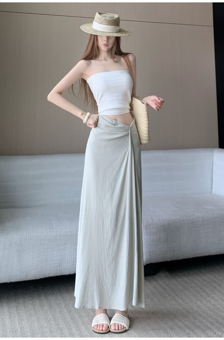 한 부서 작은 대중 불규칙 3 차원 측면 수신 Pleat 반신 스커트 26 여름 새로운 하이웨이스트 슬림해 보이는 한 마디 롱 스커트 상세 이미지 19