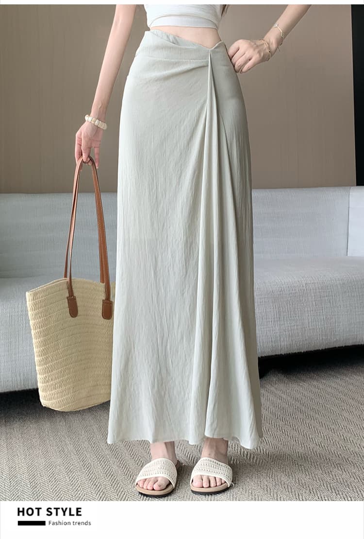 한 부서 작은 대중 불규칙 3 차원 측면 수신 Pleat 반신 스커트 26 여름 새로운 하이웨이스트 슬림해 보이는 한 마디 롱 스커트 상세 이미지 21