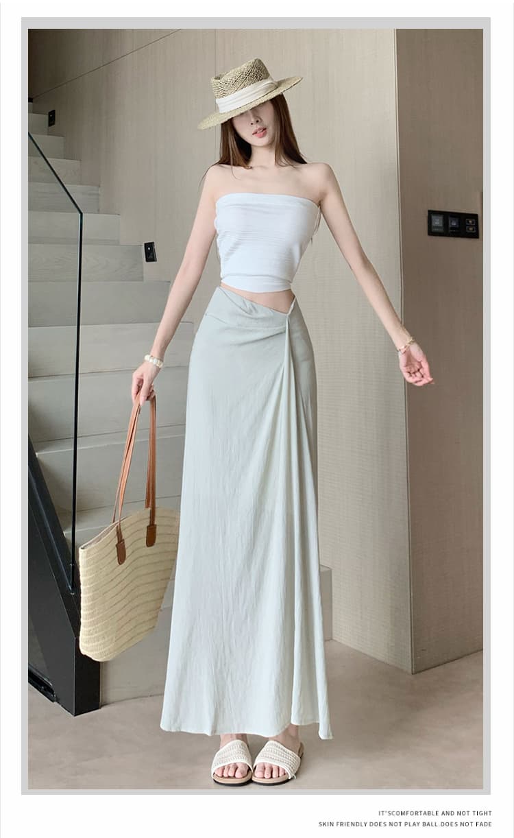 한 부서 작은 대중 불규칙 3 차원 측면 수신 Pleat 반신 스커트 26 여름 새로운 하이웨이스트 슬림해 보이는 한 마디 롱 스커트 상세 이미지 22