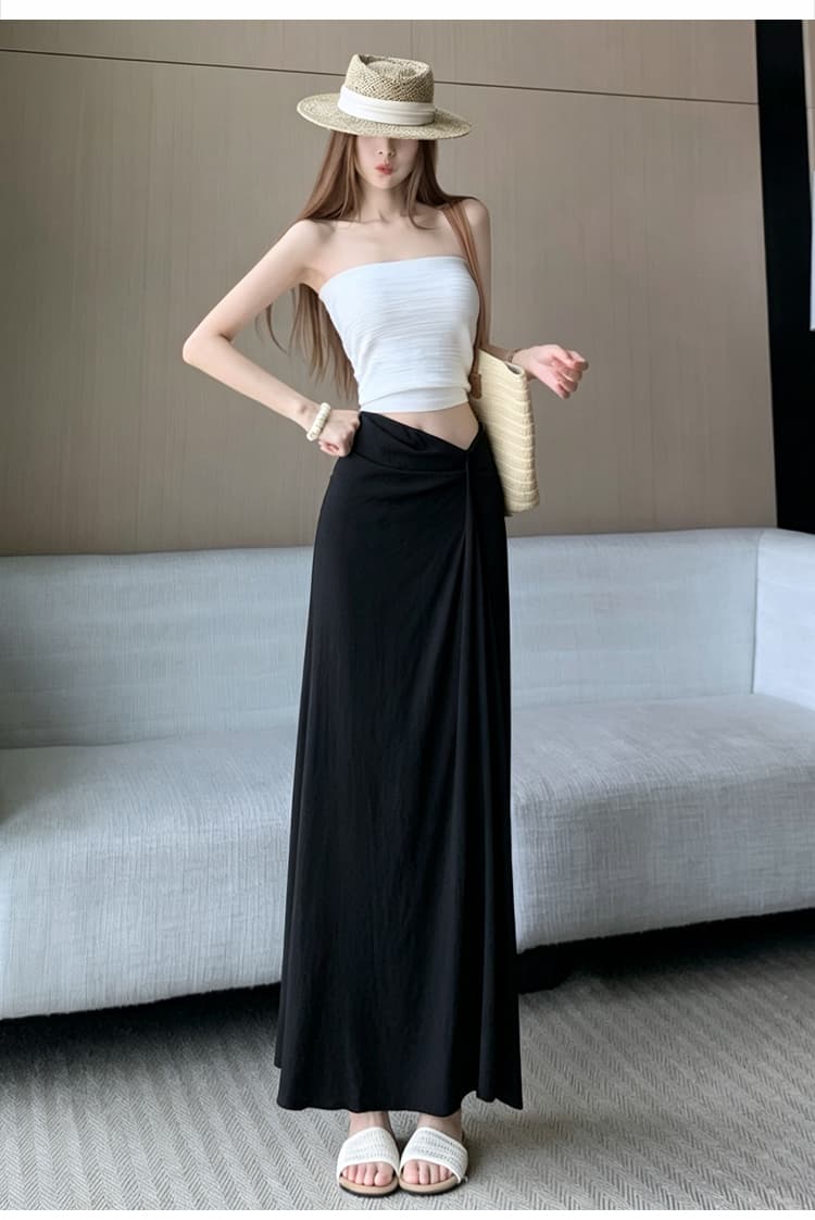 한 부서 작은 대중 불규칙 3 차원 측면 수신 Pleat 반신 스커트 26 여름 새로운 하이웨이스트 슬림해 보이는 한 마디 롱 스커트 상세 이미지 25