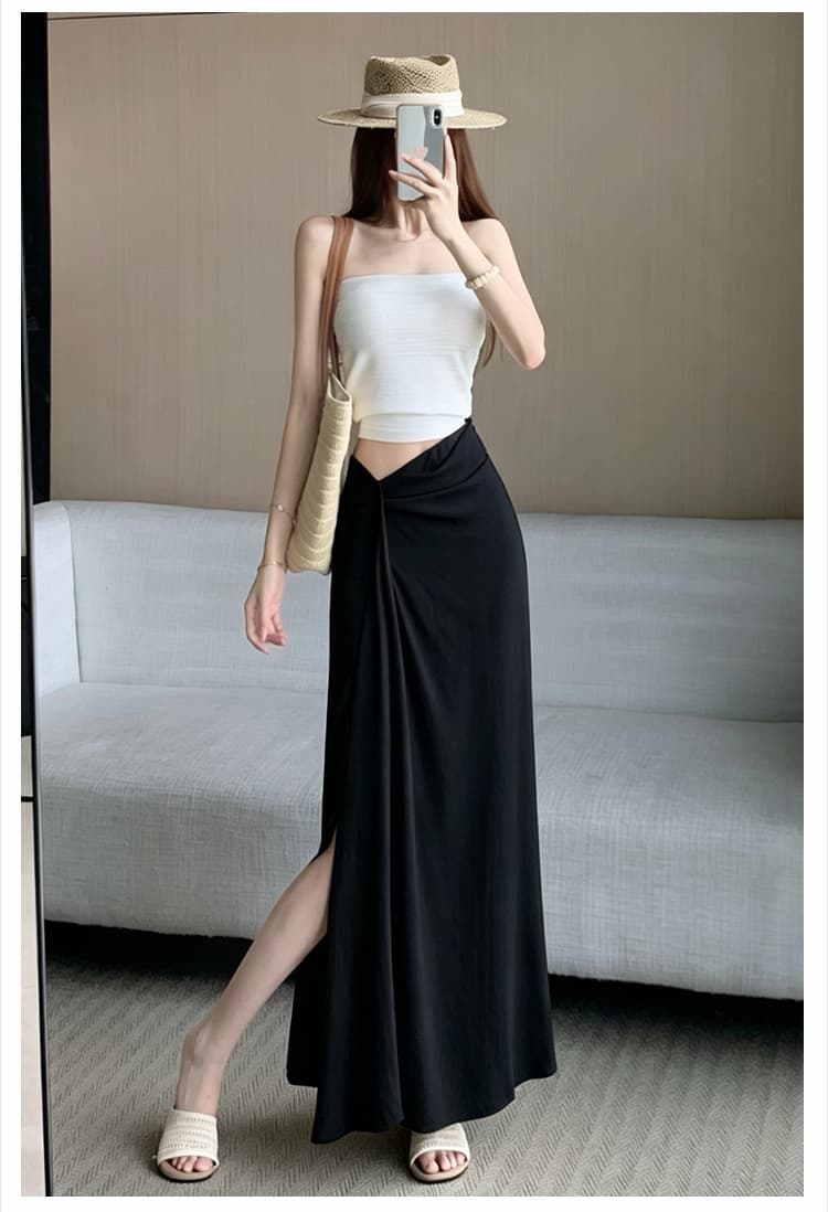 한 부서 작은 대중 불규칙 3 차원 측면 수신 Pleat 반신 스커트 26 여름 새로운 하이웨이스트 슬림해 보이는 한 마디 롱 스커트 상세 이미지 26