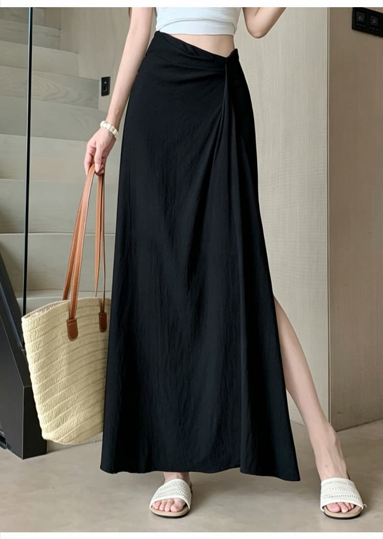 한 부서 작은 대중 불규칙 3 차원 측면 수신 Pleat 반신 스커트 26 여름 새로운 하이웨이스트 슬림해 보이는 한 마디 롱 스커트 상세 이미지 27