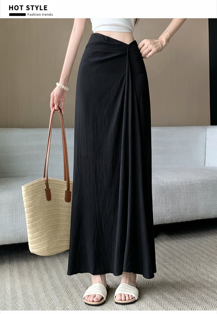 한 부서 작은 대중 불규칙 3 차원 측면 수신 Pleat 반신 스커트 26 여름 새로운 하이웨이스트 슬림해 보이는 한 마디 롱 스커트 상세 이미지 28