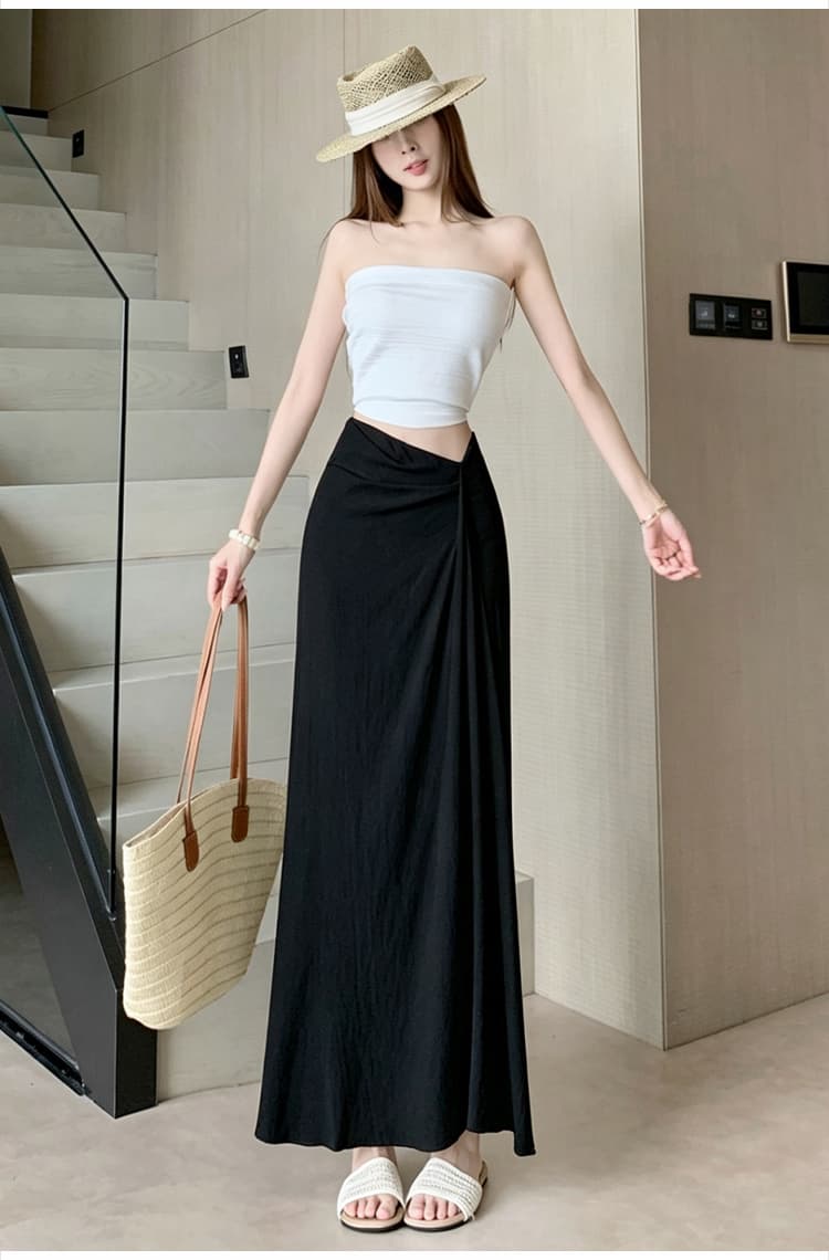 한 부서 작은 대중 불규칙 3 차원 측면 수신 Pleat 반신 스커트 26 여름 새로운 하이웨이스트 슬림해 보이는 한 마디 롱 스커트 상세 이미지 31