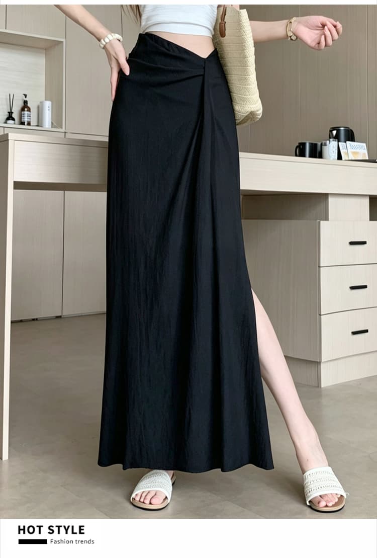 한 부서 작은 대중 불규칙 3 차원 측면 수신 Pleat 반신 스커트 26 여름 새로운 하이웨이스트 슬림해 보이는 한 마디 롱 스커트 상세 이미지 32