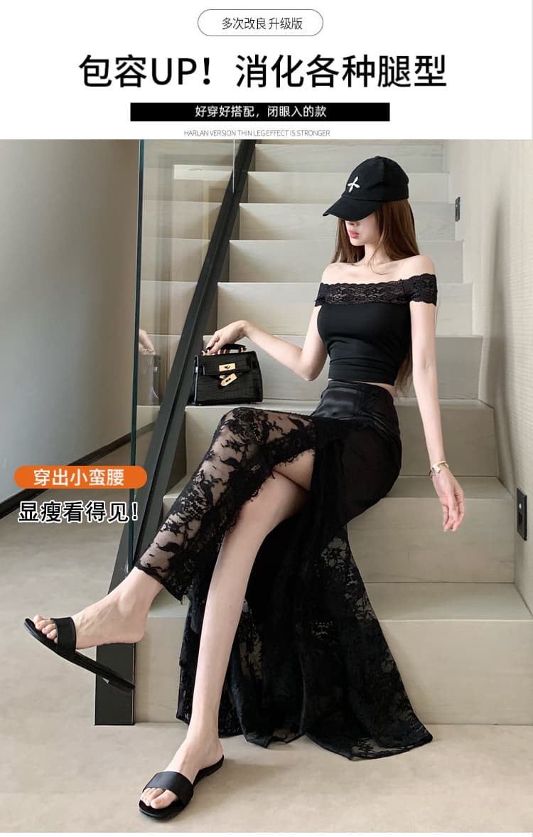 2026 새로운 섹시함 레이스 조각 반신 스커트 여성 검정색 롱 코트 패션 하이웨이스트 슬림해 보이는 출퇴근 품격 치마 상세 이미지 3