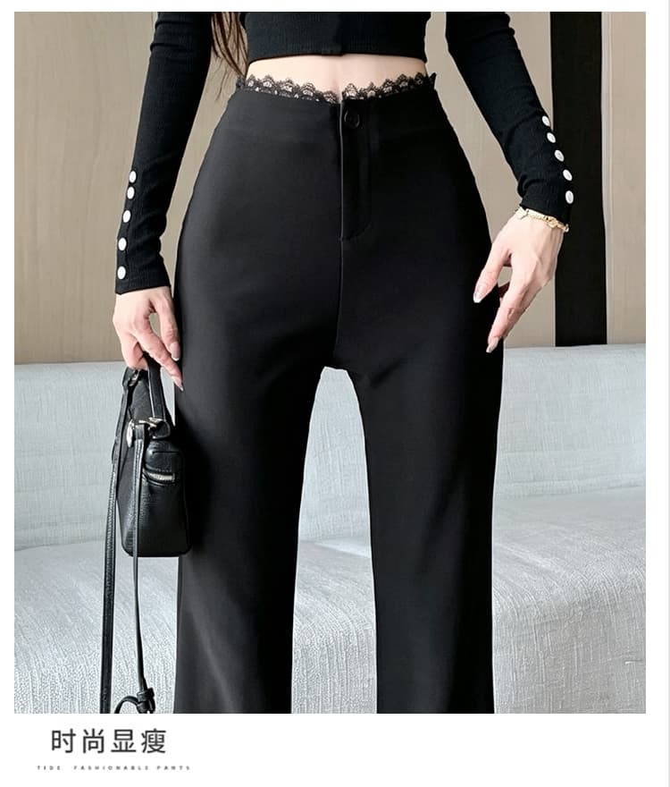 검정색 레이스 조각 허리 머리 부츠컷 바지 여성 새로운 몸매 가꾸기 슬림해 보이는 패션 하이웨이스트 캐주얼 바지 도루 센스 바닥 청소 바지 상세 이미지 12