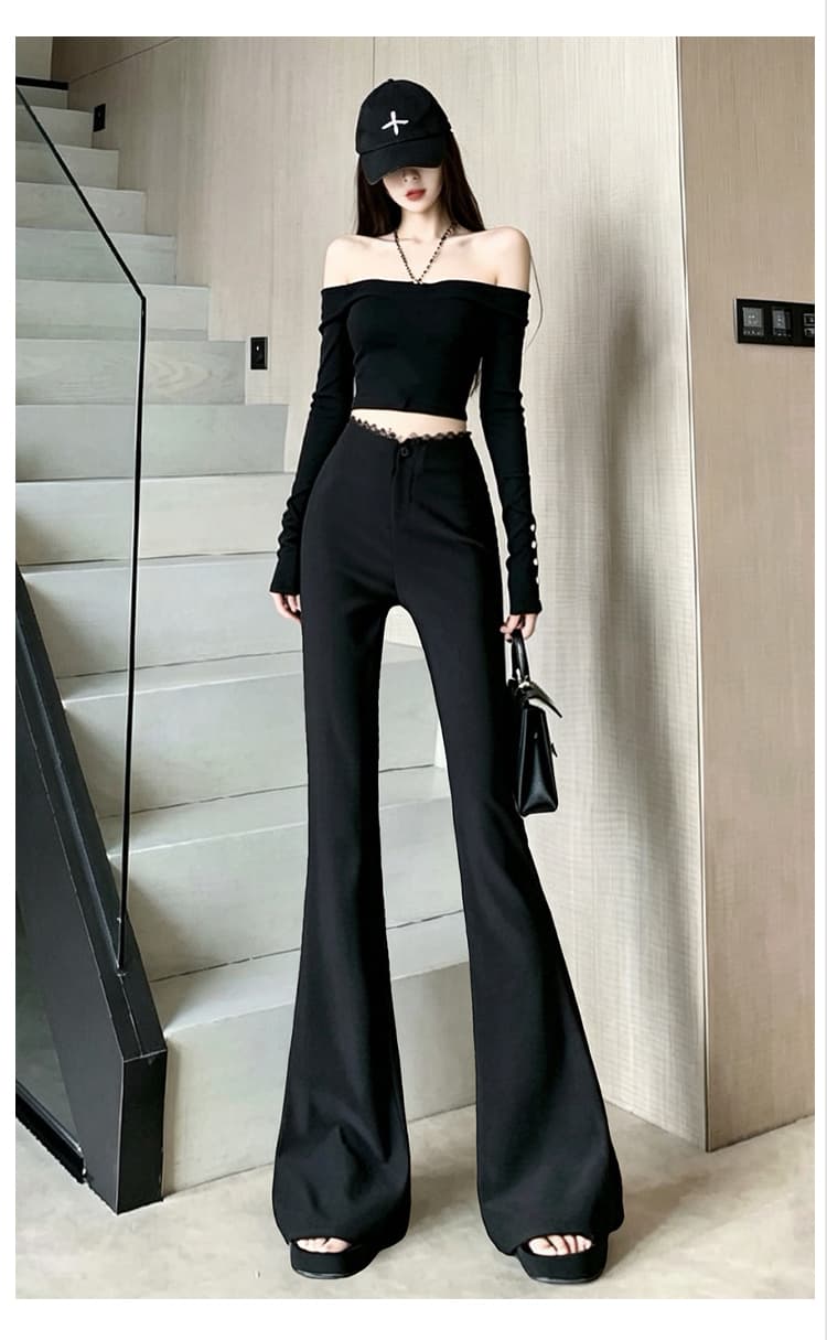 검정색 레이스 조각 허리 머리 부츠컷 바지 여성 새로운 몸매 가꾸기 슬림해 보이는 패션 하이웨이스트 캐주얼 바지 도루 센스 바닥 청소 바지 상세 이미지 18