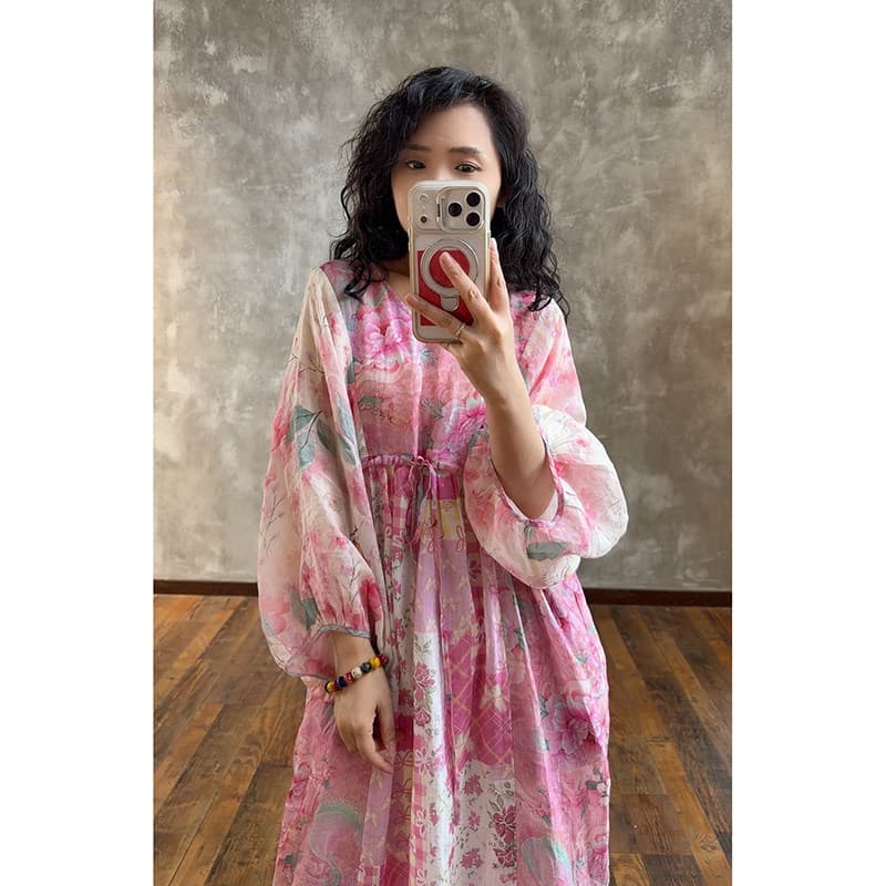 하나 꿈 판화 휴가 바람 프린트 패션 문예 드레스 상세 이미지 4