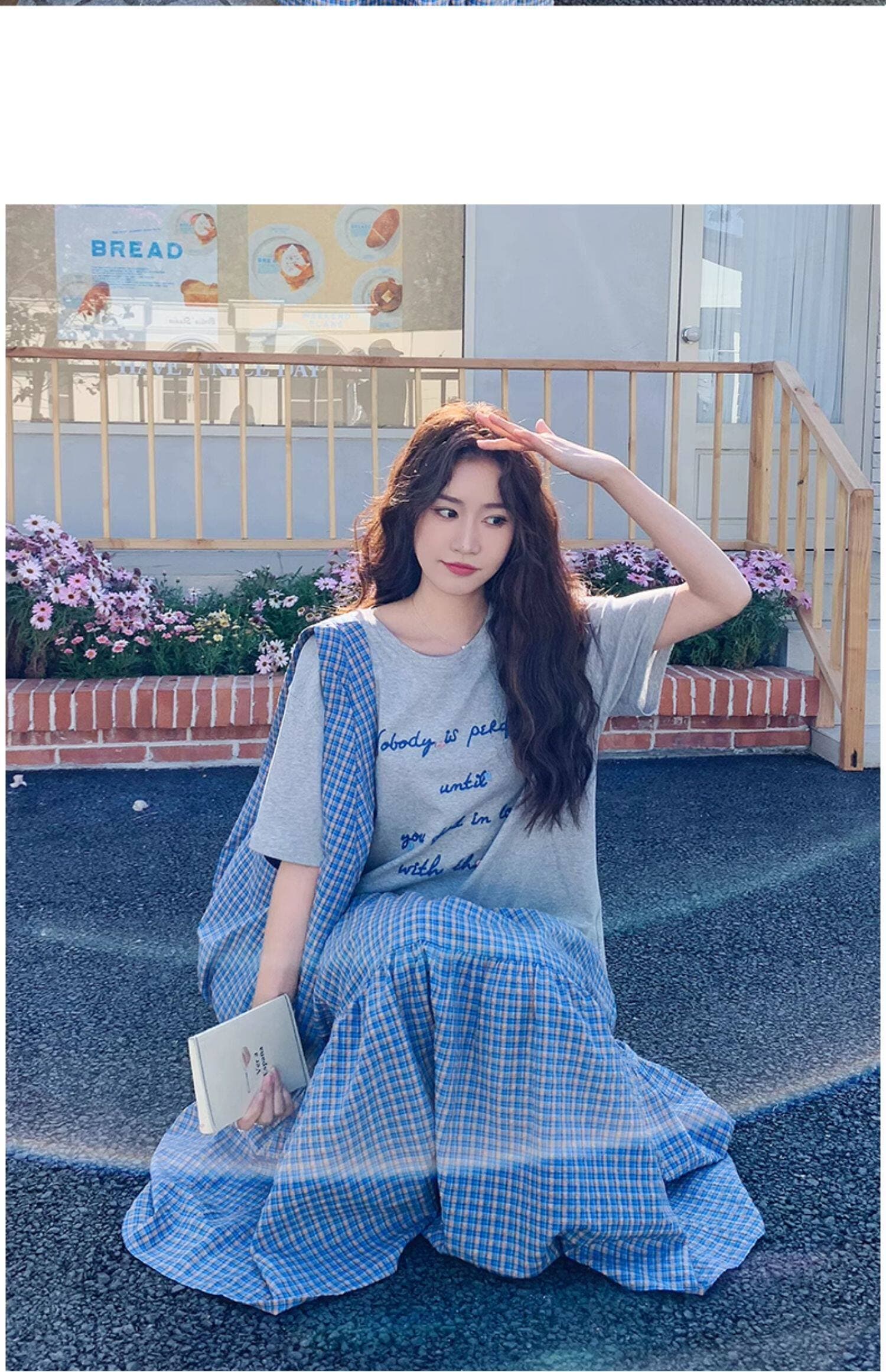 한 부서 부드러운 파란색 체크무늬 반신 스커트 여성 봄 여름 새로운 치마 슬림해 보이는 케이크 드레스 A라인 스커트 상세 이미지 9