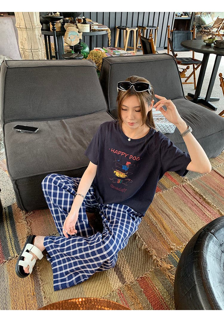 루즈핏 체크무늬 와이드 레그 팬츠 캐주얼 바지 상세 이미지 6