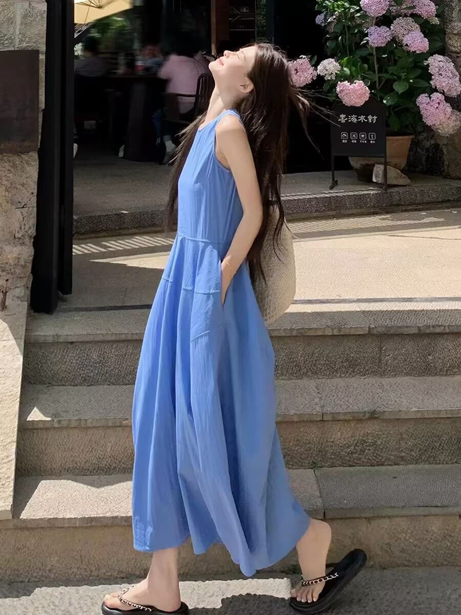 여행 착용 가져 가라. 여성 의류 도파민 섬 파란색 삼아 해변가 휴가 해변 드레스 이미지 2