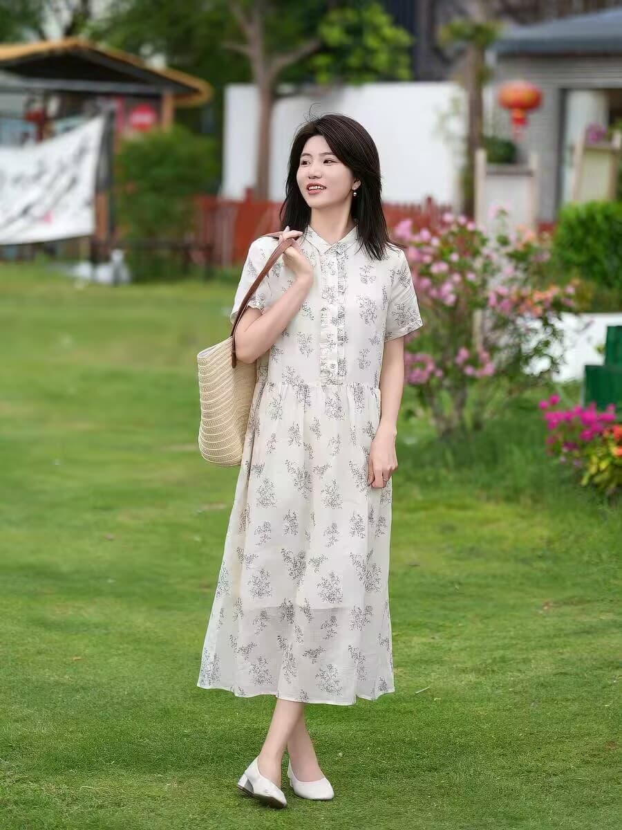 폴로 칼라 꽃무늬 드레스 아이들 여름 베이비 칼라 슬림해 보이는 연령 감소 롱 스커트 작은 청신 바람 이미지 4