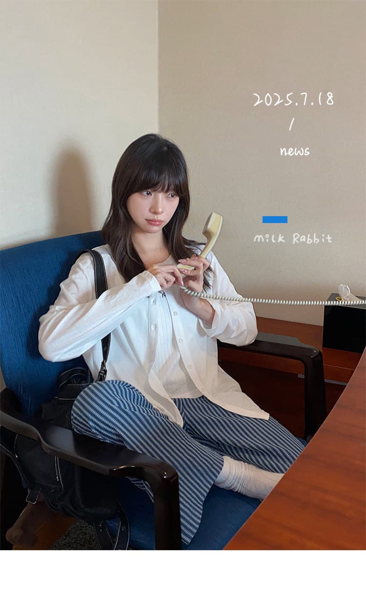 세로 줄무늬 굴곡 바지 여성 스트레이트 캐주얼 바지 상세 이미지 13