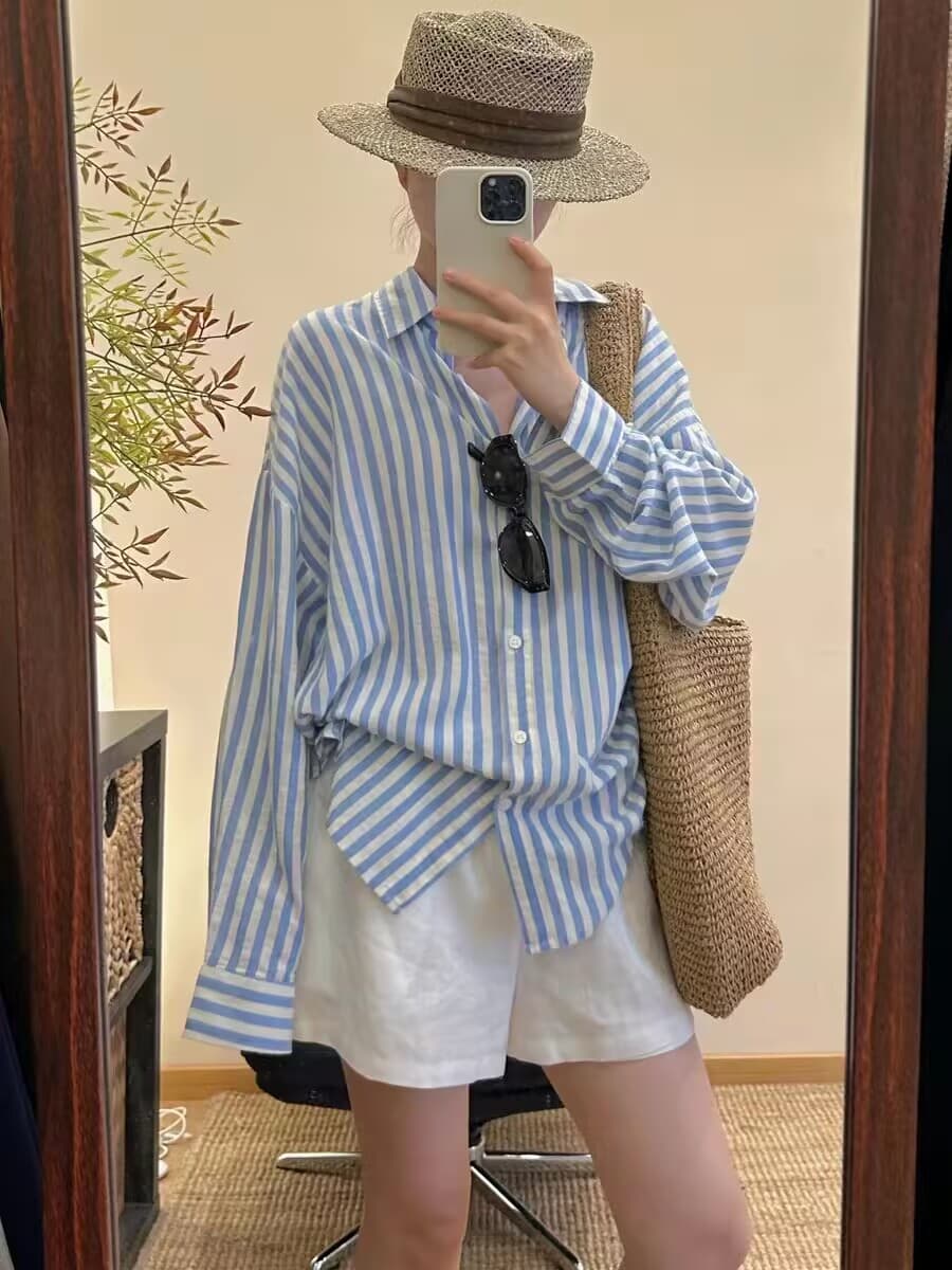 반바지 여성 여름 새로운 루즈핏 슬림해 보이는 허리밴드 한 마디 캐주얼 와이드 레그 팬츠 상세 이미지 1