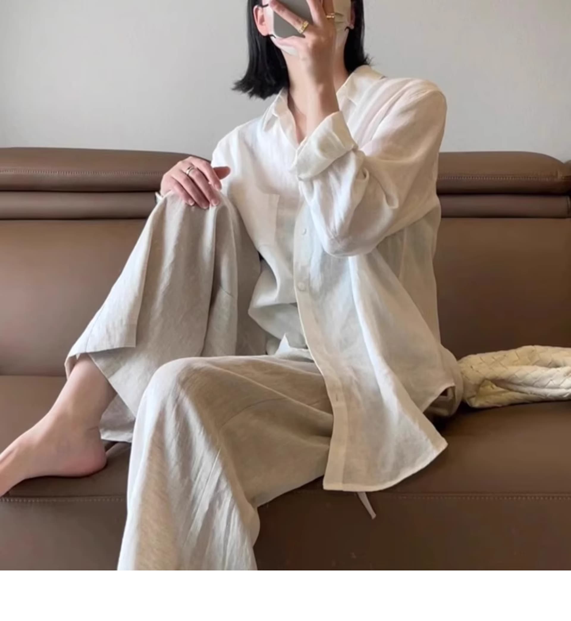 오래된 돈 바람 여성 셔츠 가을 얇은 스타일 루즈핏 슬림해 보이는 고급 면 린넨 셔츠 긴팔 맨위 상세 이미지 3