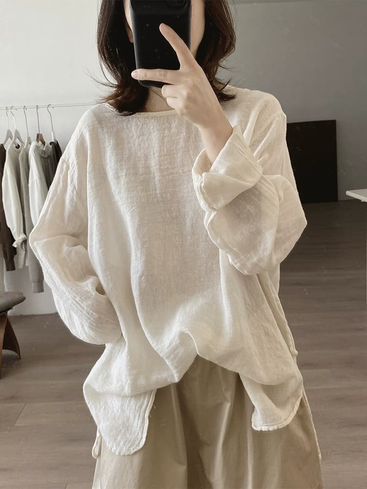가을 여성 셔츠 새로운 루즈핏 빅 사이즈 슬림해 보이는 미니멀리즘 작은 대중 디자인 센스 연령 감소 라미 맨위 상세 이미지 3