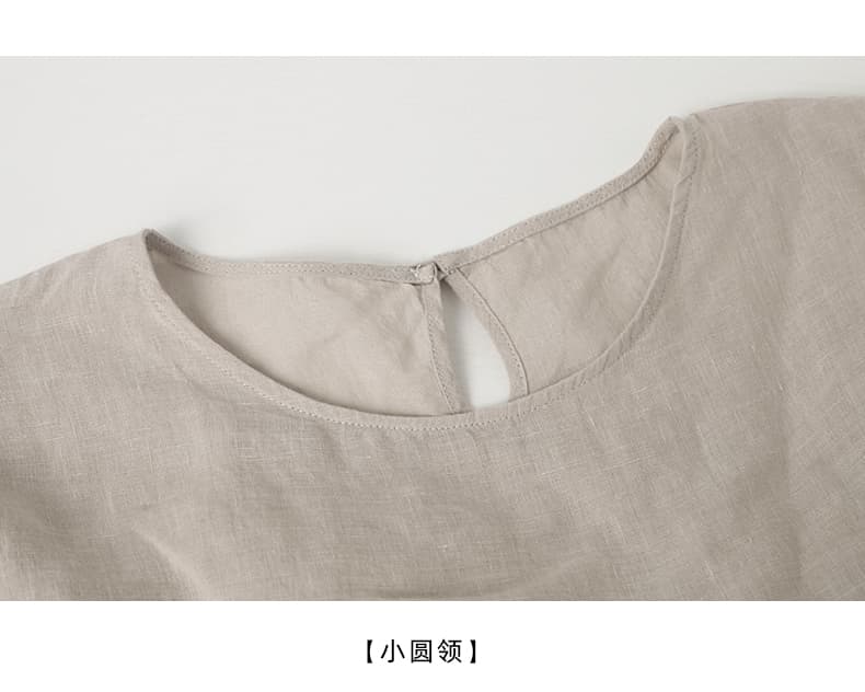 가을 우아한 센스 라운드 넥 인형 셔츠 새로운 컬러 짜임 아마 루즈핏 풀오버 셔츠 상세 이미지 17