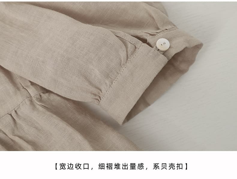 가을 우아한 센스 라운드 넥 인형 셔츠 새로운 컬러 짜임 아마 루즈핏 풀오버 셔츠 상세 이미지 19