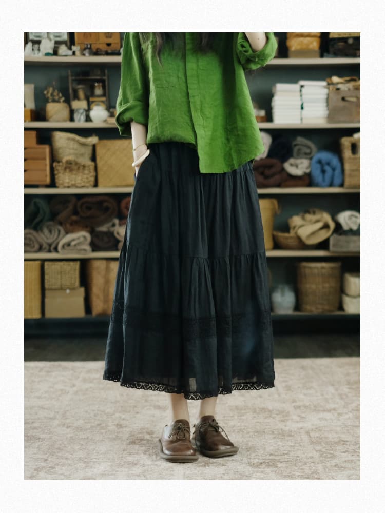 가을 원본 품질 이른 가을 부드러운 초대장 전시회 녹색 순수 린넨 루즈핏 셔츠 상세 이미지 6