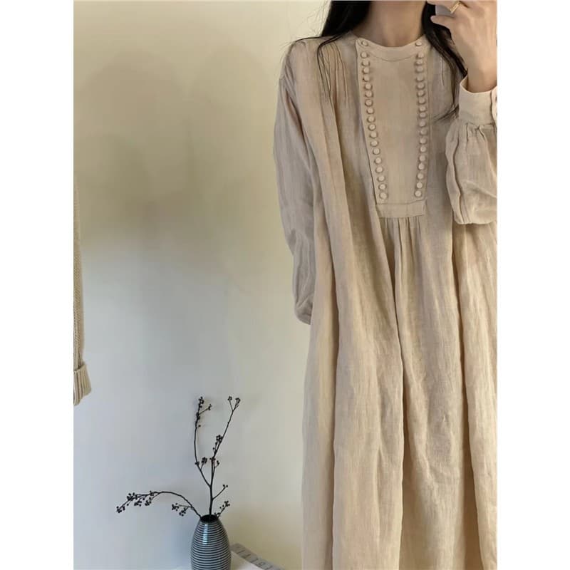 레트로 라미 무거운 작업 패치워크 루즈핏 슬림해 보이는 드레스 연령 감소 문예 길다 치마 상세 이미지 6