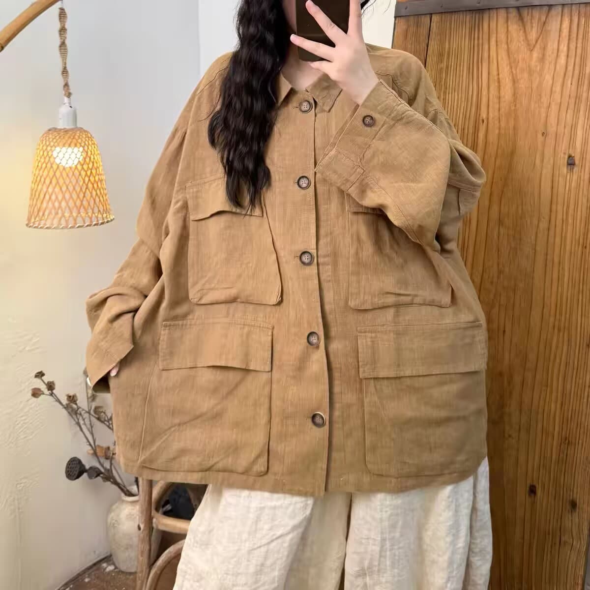 가을 새로운 문예 바람 캐주얼 다용도 기타 주머니 높음 세트 한 마 폴로 칼라 재킷 상세 이미지 10