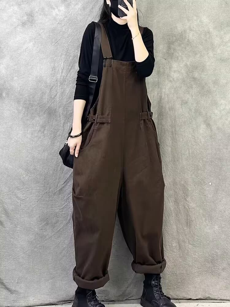 레트로 고급 센스 워크웨어 멜빵 바지 여성 새로운 봄 가을 패션 외국 가스 개성 연령 감소 빅 사이즈 이미지 3
