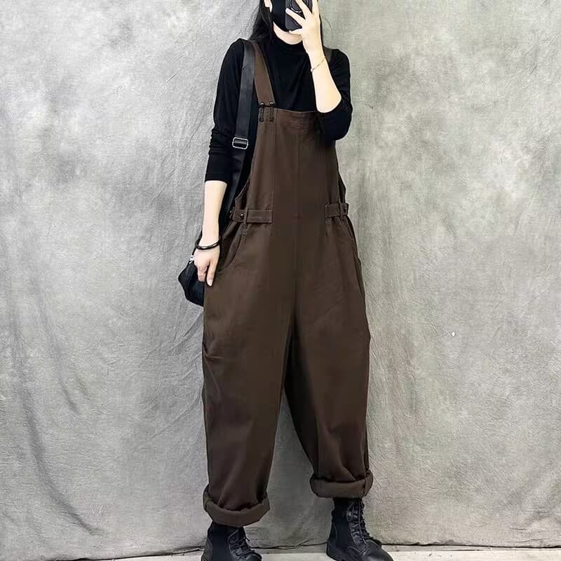 레트로 고급 센스 워크웨어 멜빵 바지 여성 새로운 봄 가을 패션 외국 가스 개성 연령 감소 빅 사이즈