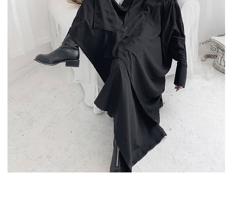 야마모토 바람 다크 부서 여성 의류 셔츠 오리지널 작은 대중 디자인 비대칭 루즈핏 롱 코트 셔츠 맨위 상세 이미지 15