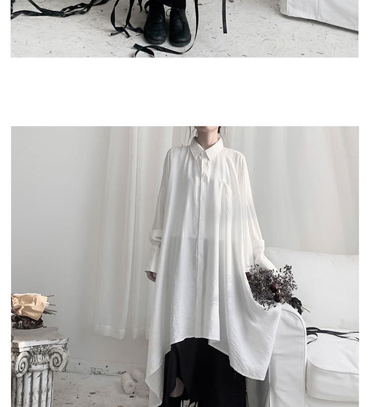 야마모토 바람 다크 부서 여성 의류 셔츠 오리지널 작은 대중 디자인 비대칭 루즈핏 롱 코트 셔츠 맨위 상세 이미지 18