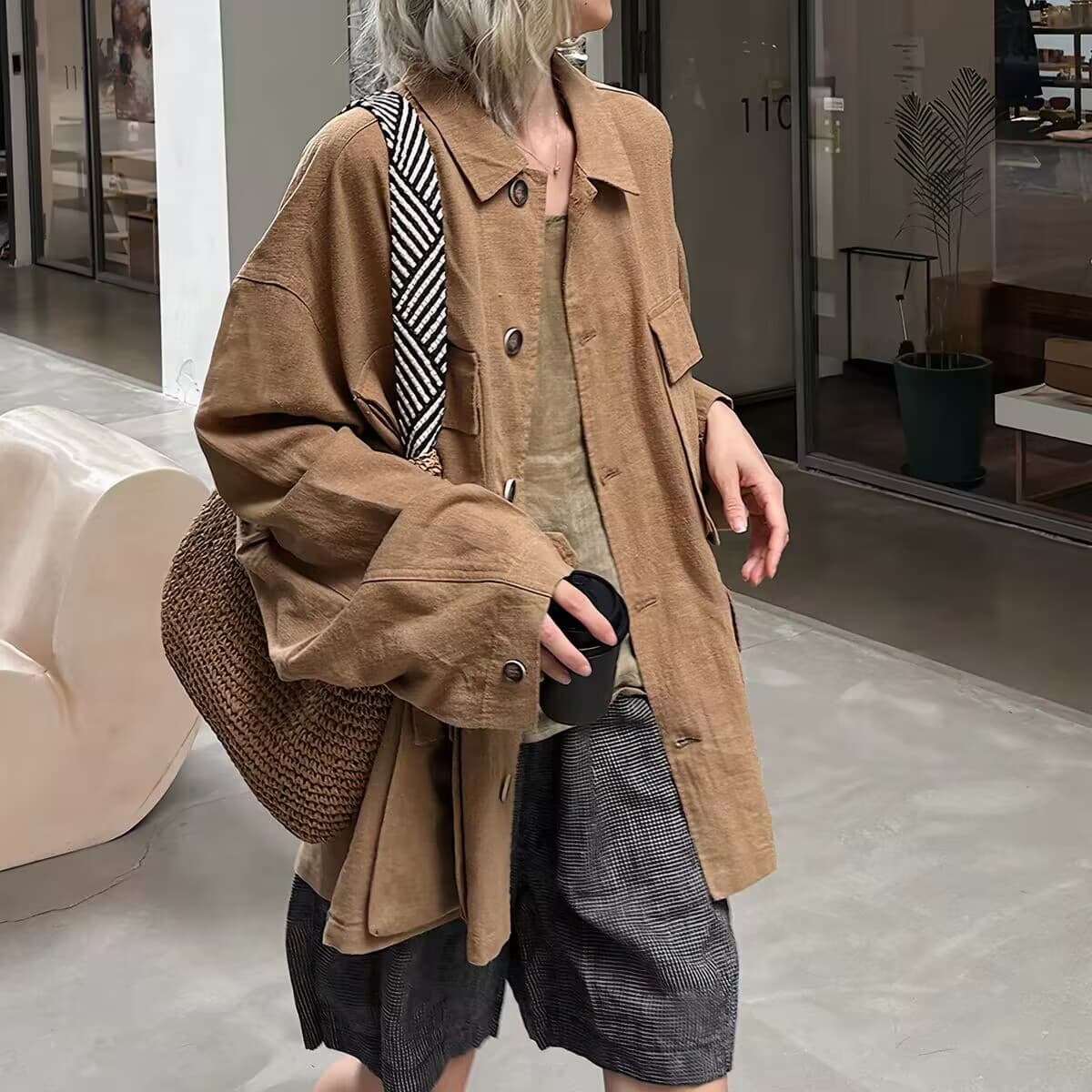 가을 새로운 문예 바람 캐주얼 다용도 기타 주머니 높음 세트 한 마 폴로 칼라 재킷 상세 이미지 4