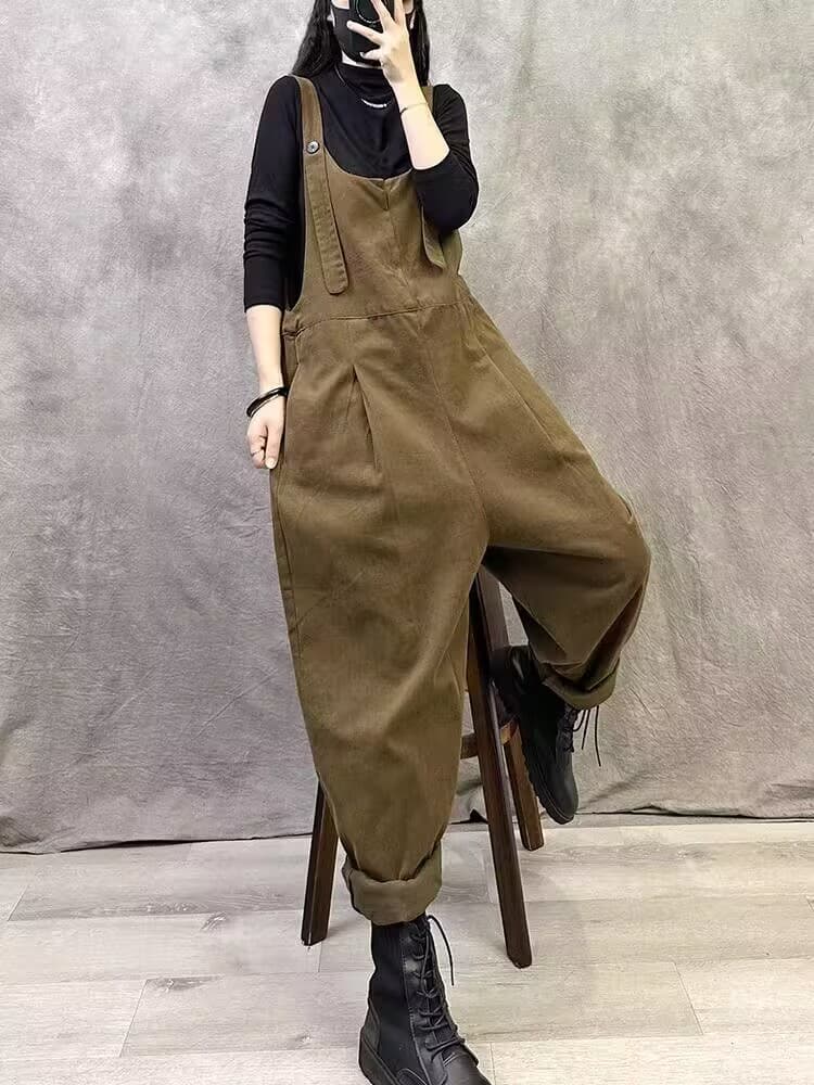 가을 새로운 레트로 워크웨어 멜빵 바지 여성 루즈핏 빅 사이즈 캐주얼 패션 외국 가스 할란 멜빵 이미지 3